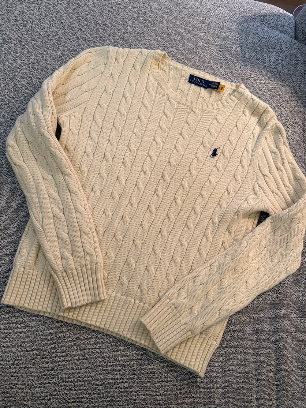 Polo by Ralph Lauren Cream Cable Knit Crewneck Sweater with Navy Pony